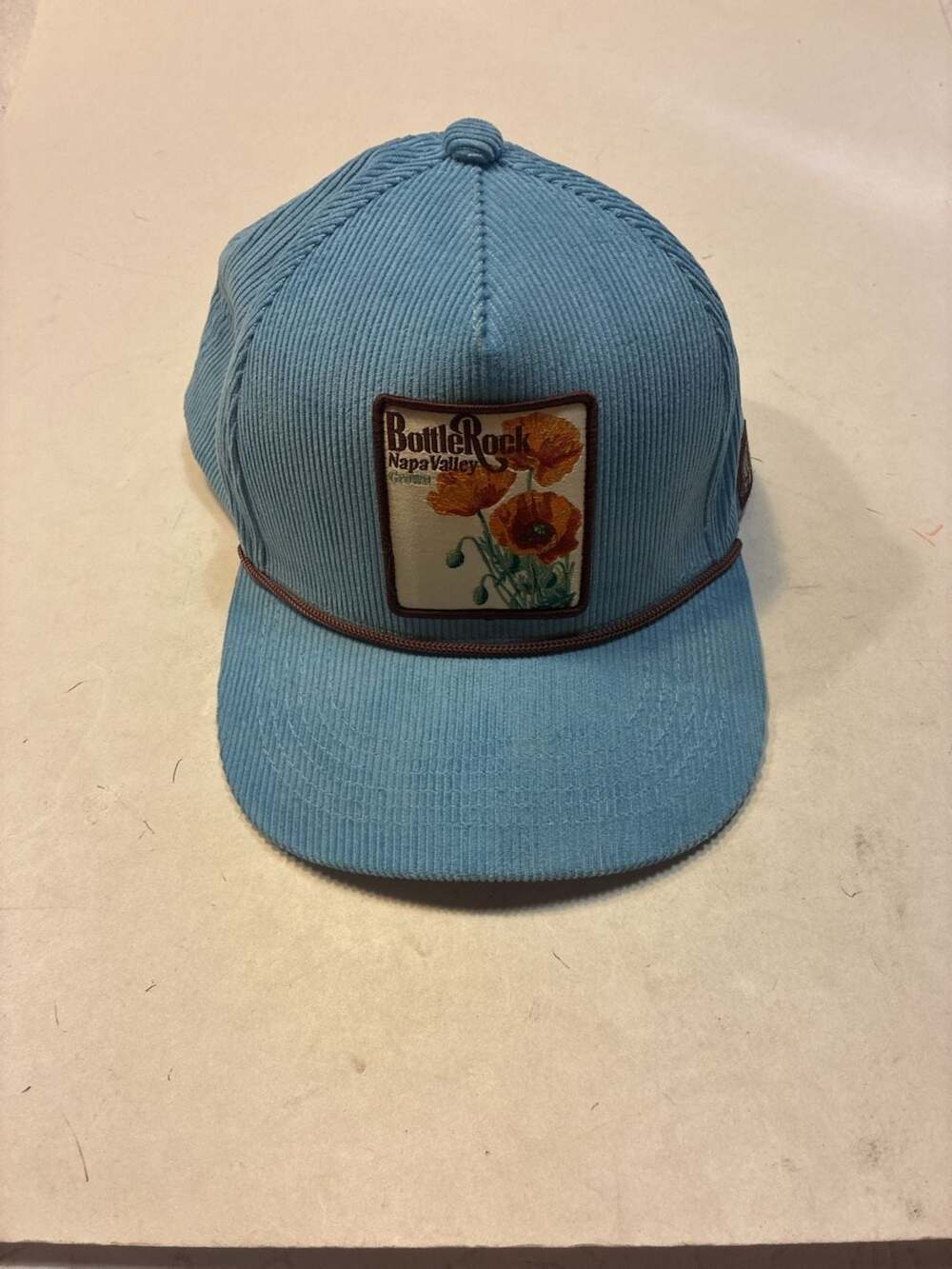 BottleRock Napa Valley Grown Blue Corduroy Hat with Poppy Patch and Braided Brim